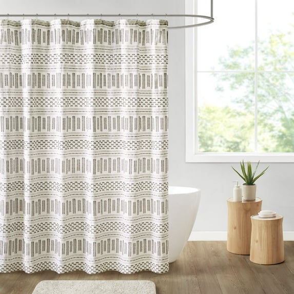INK+IVY Rhea Contemporary Cotton Jacquard Shower Curtain in Ivory