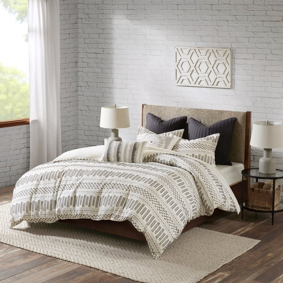 INK+IVY Rhea Cotton Clipped Jacquard Comforter Mini Set in Ivory/Charcoal