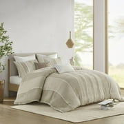 INK+IVY Shay 3 Piece Full/Queen Striped Cotton Duvet Cover Set Taupe