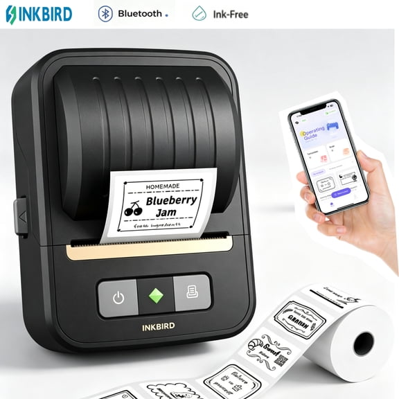 INKBIRD Bluetooth Portable Label Maker Machine, Thermal Printer for 3/4" to 2" Labels, Wireless Sticker Printer for Home, Office, School