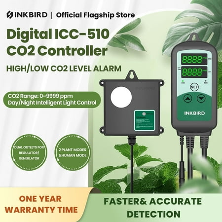 INKBIRD ICC-500T Digital CO2 Controller, Programmable CO2 Temperature Controller and Monitor for Ventilation System, Building Control and HVAC Equipment, Sensitive NDIR CO2 Sensor, Plug-n-Play