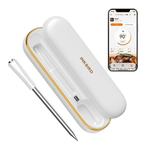 INKBIRD INT-11S-B Bluetooth Meat Thermometer, Ultra Accurate Multi-sensor Meat Probe, with High and Low Temperature Alarms and Cooking Time Estimator, Ideal for BBQ Novices and Chefs