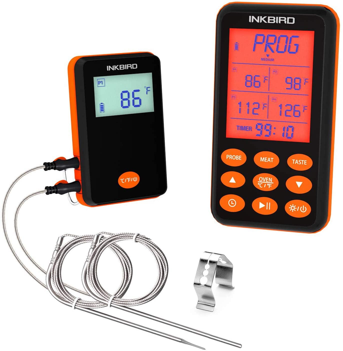 INKBIRD IRF-4S Remote Meat Thermometer for Smoker, Wireless Digital Cooking Grill Thermometer with Timer, Alarm, Dual Probes
