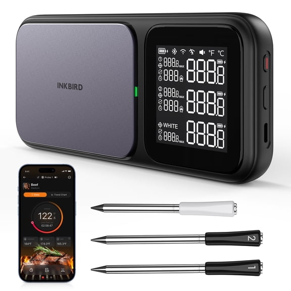 INKBIRD WiFi 5G and Bluetooth 5.4 BBQ Thermometer with 3 Multi-sensor Probes, AI Real-time Calibration, NIST Approved Accuracy, High and Low temperature Alarms, for Cooking and Grilling