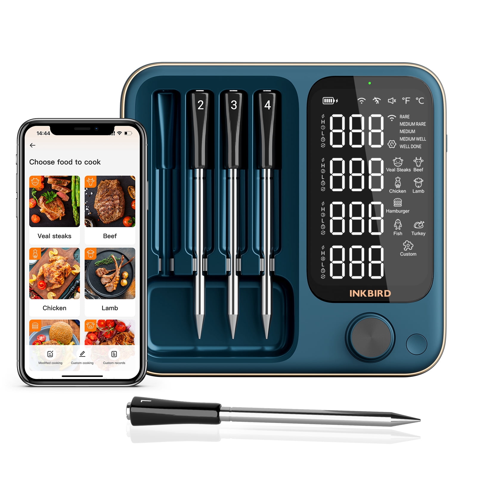 INKBIRD WiFi 5G and Bluetooth Meat Thermometer with 4 Multi-sensor Probes, NIST Accredited Accuracy, Apple Watch Monitoring, Temperature Alarms, Smart Food Thermometer for BBQ, Grill, Ove