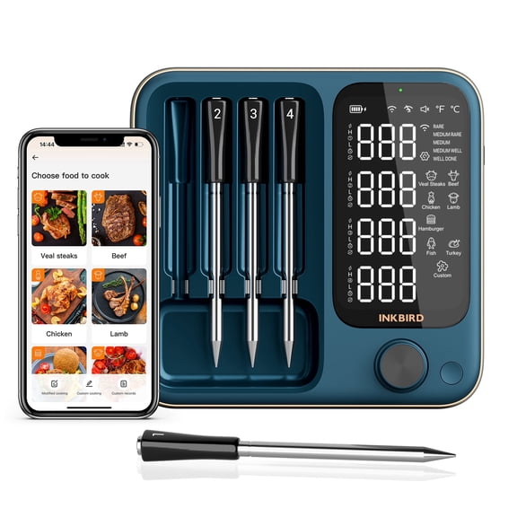 INKBIRD WiFi 5G and Bluetooth Meat Thermometer with 4 Multi-sensor Probes, NIST Accredited Accuracy, Apple Watch Monitoring, Temperature Alarms, Smart Food Thermometer for BBQ, Grill, Ove