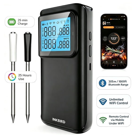 INKBIRD Wireless Dual Mode Multi-Sensor Meat Thermometer With 2 Probes, 5 Sensors,CNAS-accredited Accuracy