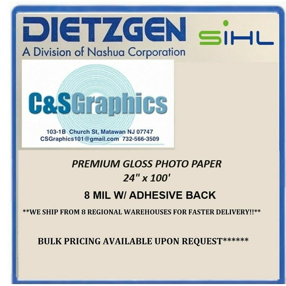 INKJET Photo Paper Roll Adhesive Back 24" x 100' 8MIL Gloss AQUEOUS