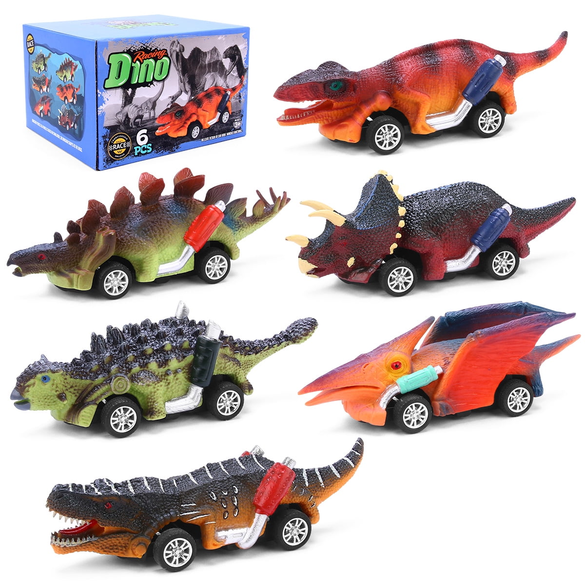 INKPOT 6Pcs DINO Set Pull Back Dinosaur Cars for Kids 36 Years Old
