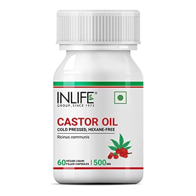 INLIFE Castor Oil Supplement for Hair and Skin, Natural Laxative, Quick