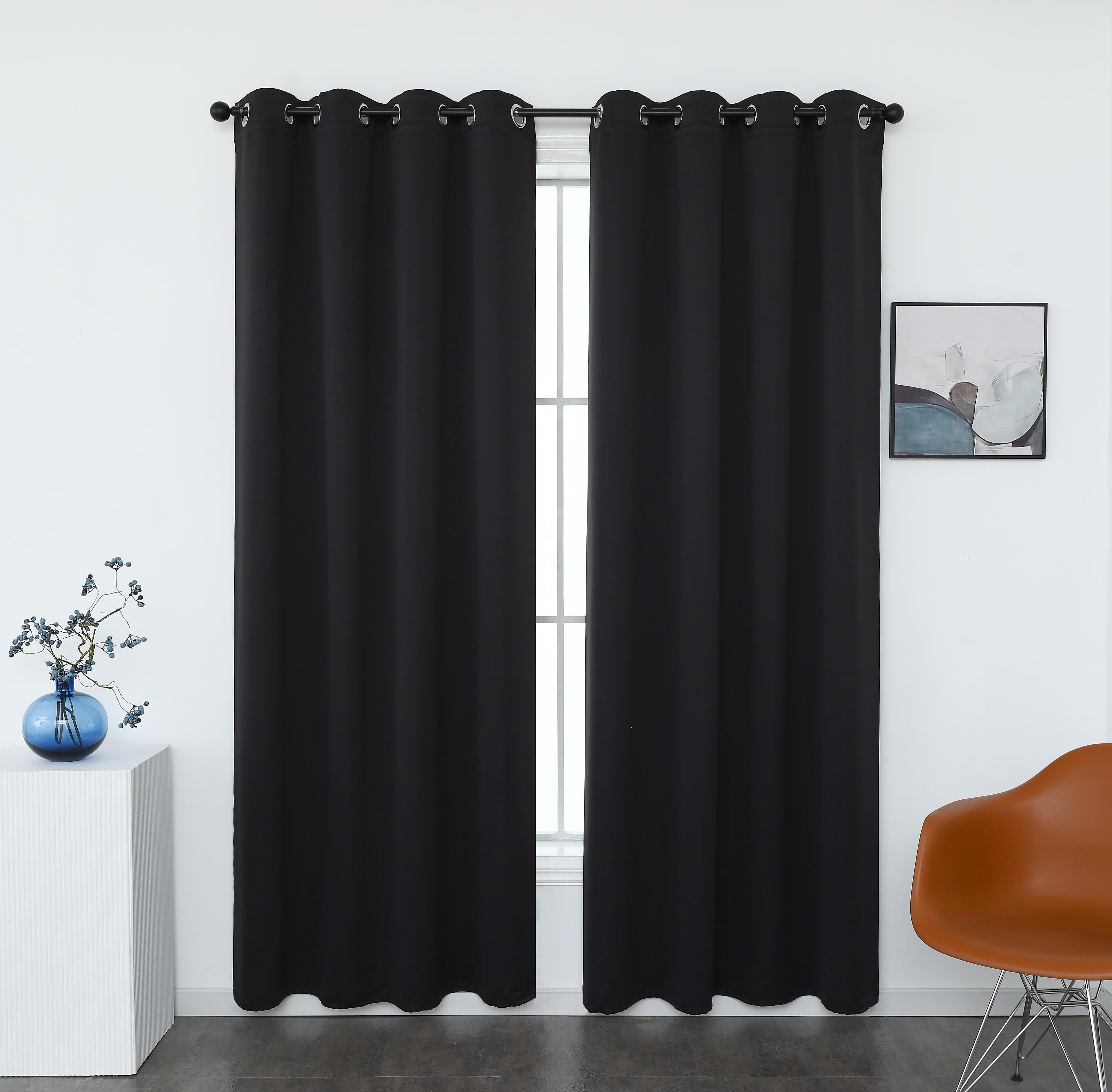 INLINAS 52W x 96L Inch Blackout Curtains for Bedroom, Thermal Insulated, Noise Reduction, Energy Saving Set of 2 Panels, Black