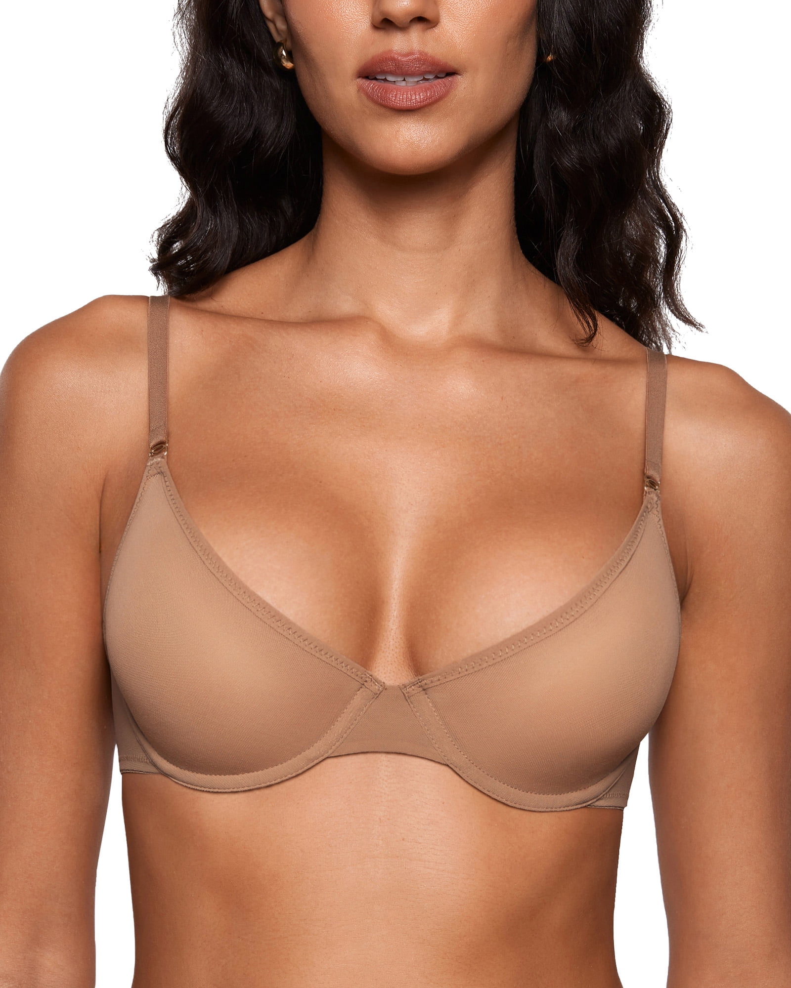 Women's Cosnufy Sheer Balconette Bra Demi Unlined Plunge Mesh See Through Sexy Bras Underwire