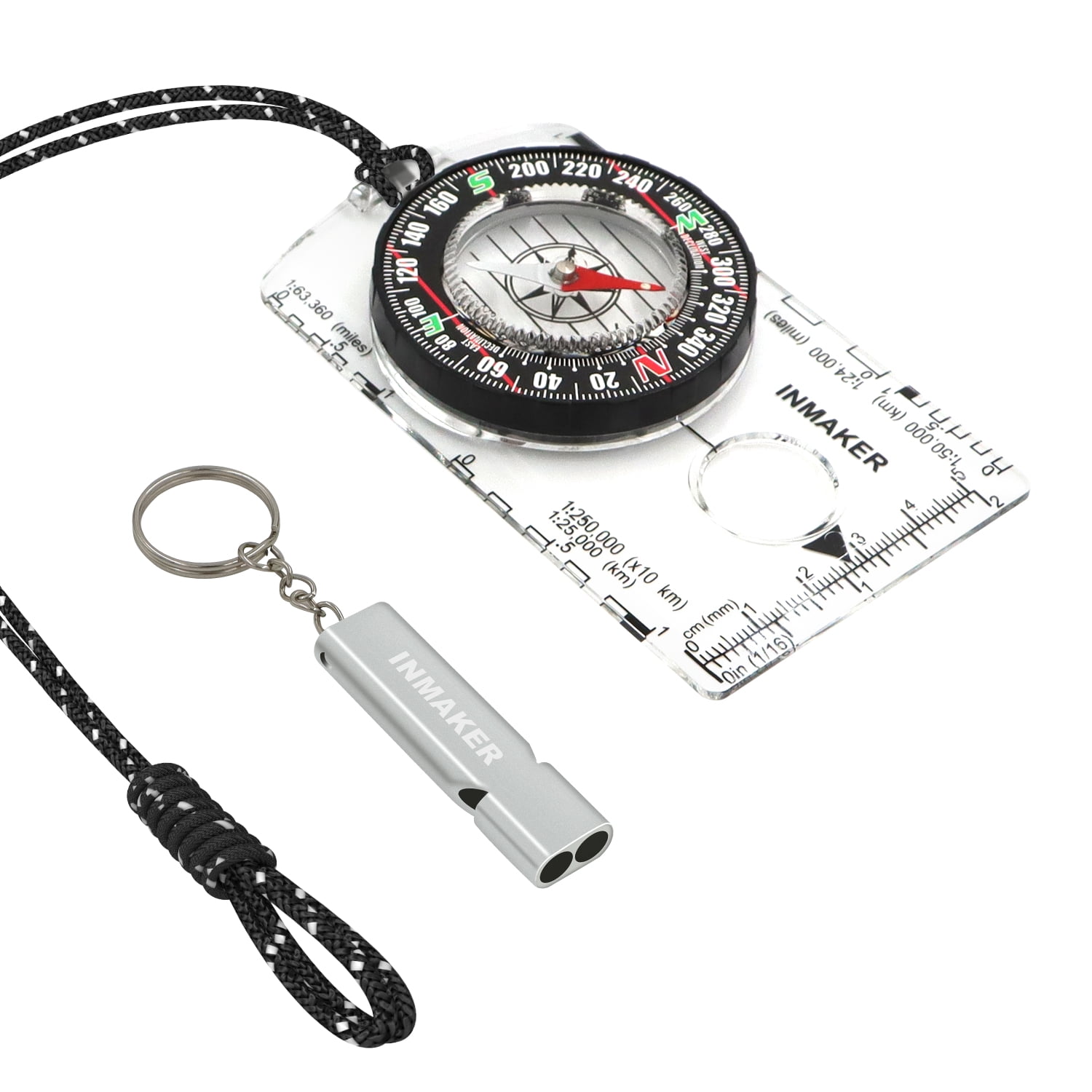 Luminous Compass INMAKER Compass, Compass Hiking with Survival Whistle, Luminous Compass ...
