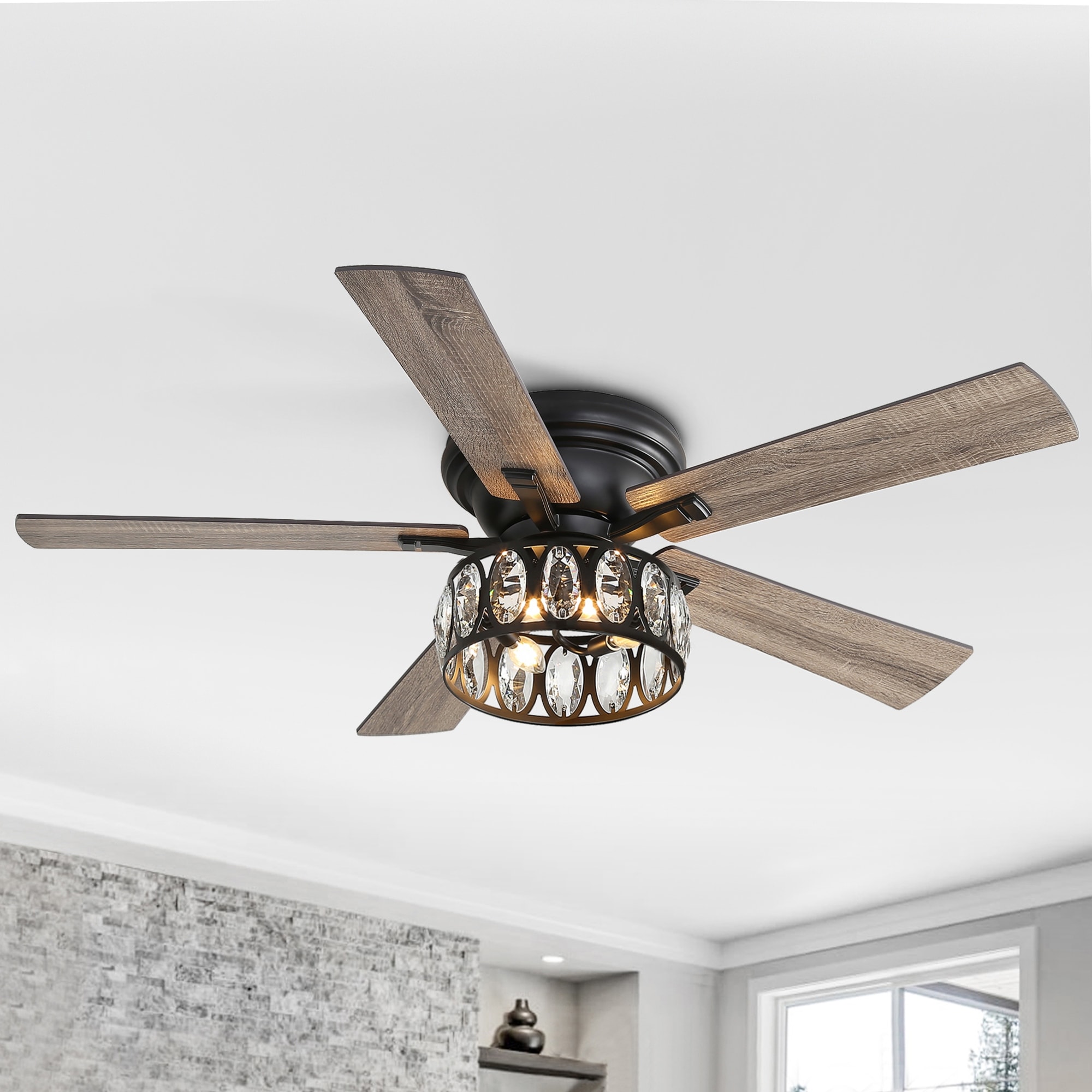 INNER DECOR INC 52-inch Indoor Matte Black Farmhouse Ceiling Fan with ...