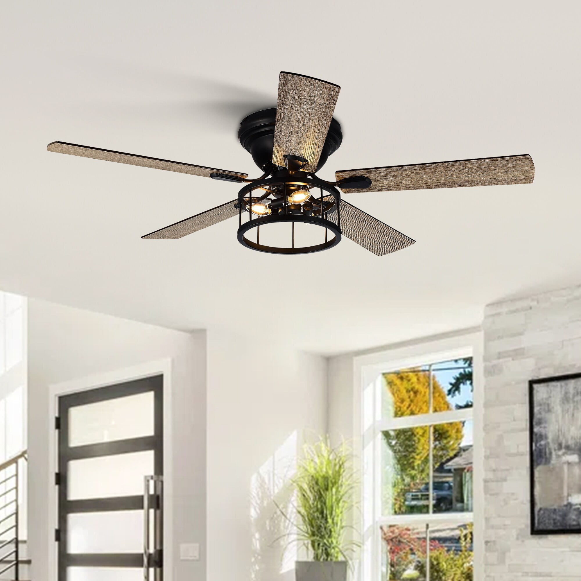 INNER DECOR INC 52inch Indoor Matte Black Industrial Ceiling Fan with