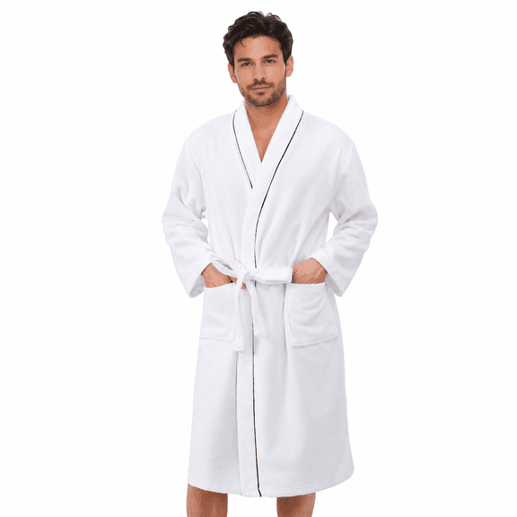Inner Wish Men's Terry Bathrobe, Soft Lightweight Towel Robe, White, L