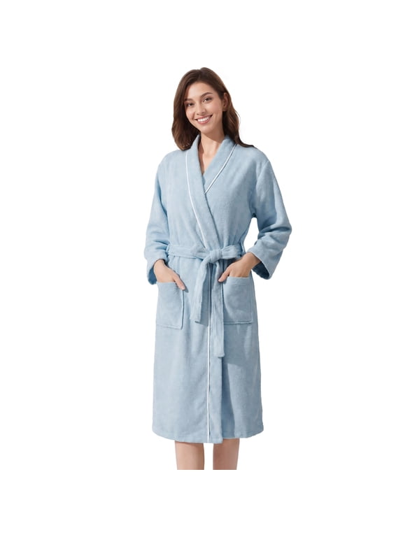 Women's Terry Bathrobe Absorbent Lightweight Towel Robe Cozy Long Robe,Haze Blue L/XL