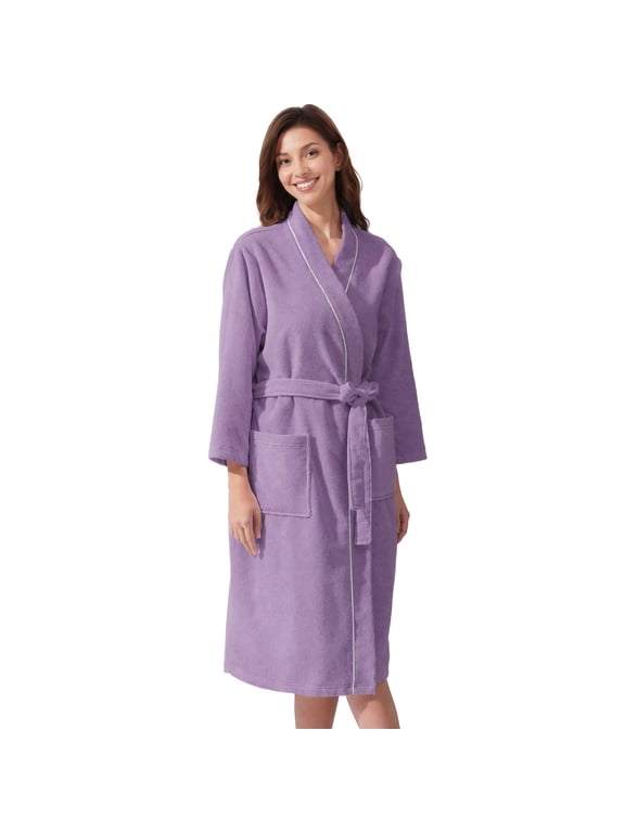Women's Terry Bathrobe Absorbent Lightweight Towel Robe Cozy Long Robe,Violet 2XL/3XL