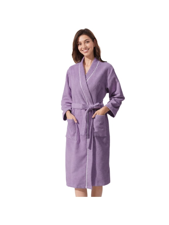 Women's Terry Bathrobe Absorbent Lightweight Towel Robe Cozy Long Robe,Violet L/XL
