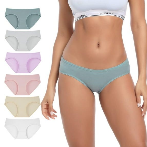 INNERSY 6-Pack Cotton Low Rise Bikini Underwear for Women(M,Soft Mix)