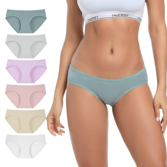 INNERSY 6-Pack Cotton Low Rise Bikini Underwear for Women(M,Soft Mix)