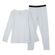 INNERSY Big Girls' Light Thermal Underwear Set Long Johns Base Layer for Kids(Large,White)