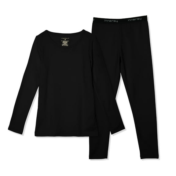 INNERSY Big Girls' Light Thermal Underwear Set Long Johns Base Layer for Kids(Medium,Black)