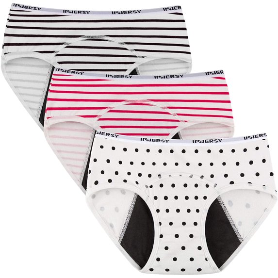 INNERSY Big Girls' Period Panties Menstrual Underwear for First Period Starter 3-Pack (12-14 Years,Dot&Stripe)