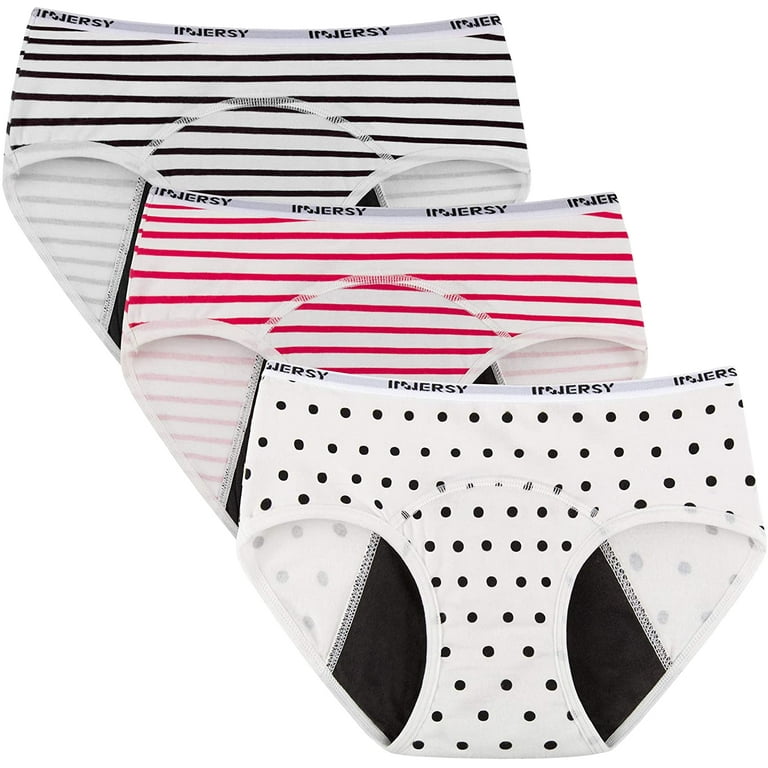 INNERSY Big Girls' Period Panties Menstrual Underwear for First Period  Starter 3-Pack (XL(14-16 yrs), Dot&Stripe) 