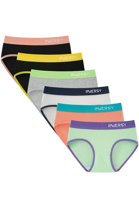 Big Girls' Underwear Cotton Full Briefs Contrasting Color Panties for Teens 6 Pack(12-14 Years,Basics)