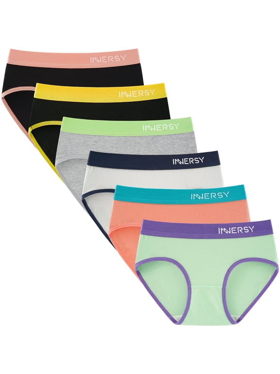 Big Girls' Underwear Cotton Full Briefs Contrasting Color Panties for Teens 6 Pack(12-14 Years,Basics)