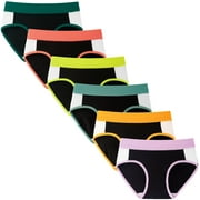 INNERSY Big Girls Underwear Soft Cotton Briefs Mid-Rise Panties for Teen Girls 6 Pack (L(12-14 yrs), Black with Colorful Band)