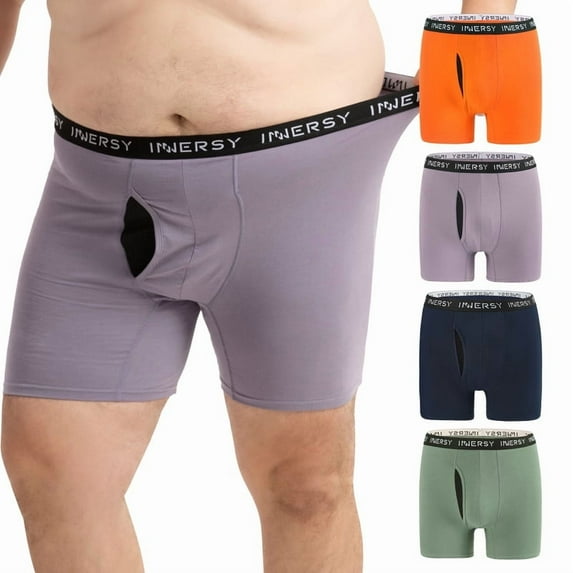 INNERSY Big Men's Cotton Boxer Briefs with Mesh Fly XL-5XL 4-Pack(2XL,Vibrant)
