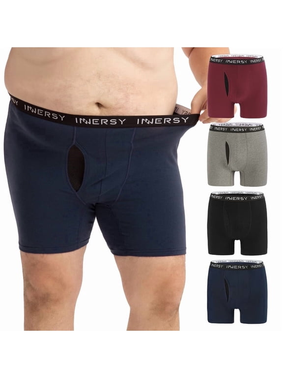 Big Men's Cotton Boxer Briefs with Mesh Fly XL-5XL 4-Pack(3XL,Deep)