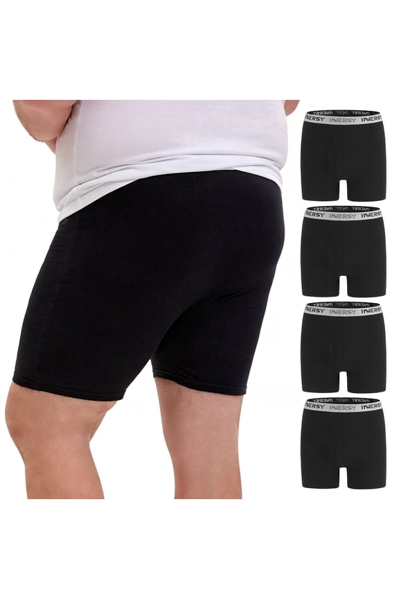 Big Men's Cotton Boxer Briefs with Mesh Fly XL-6XL 4-Pack(4XL,4 Black)