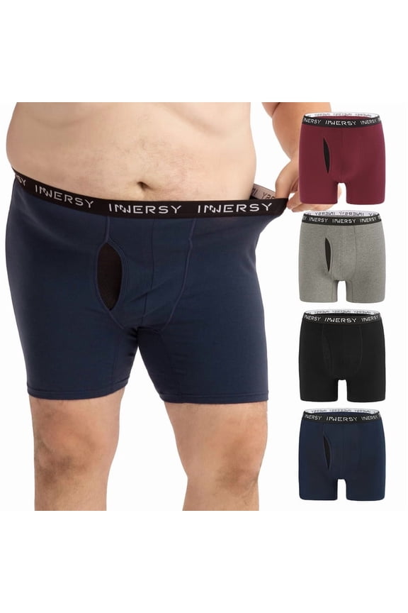 Big Men's Cotton Boxer Briefs with Mesh Fly XL-5XL 4-Pack(4XL,Deep)