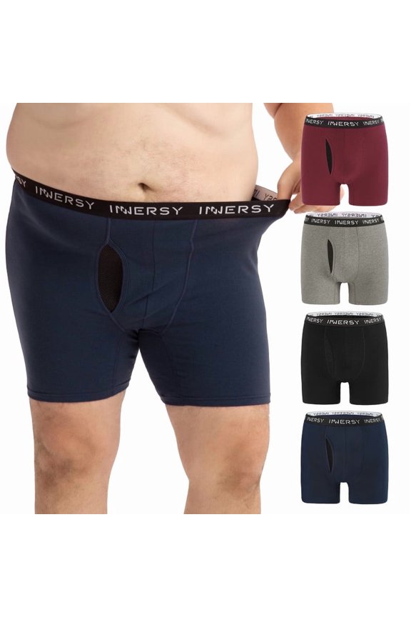 Big Men's Cotton Boxer Briefs with Mesh Fly XL-5XL 4-Pack(4XL,Deep)