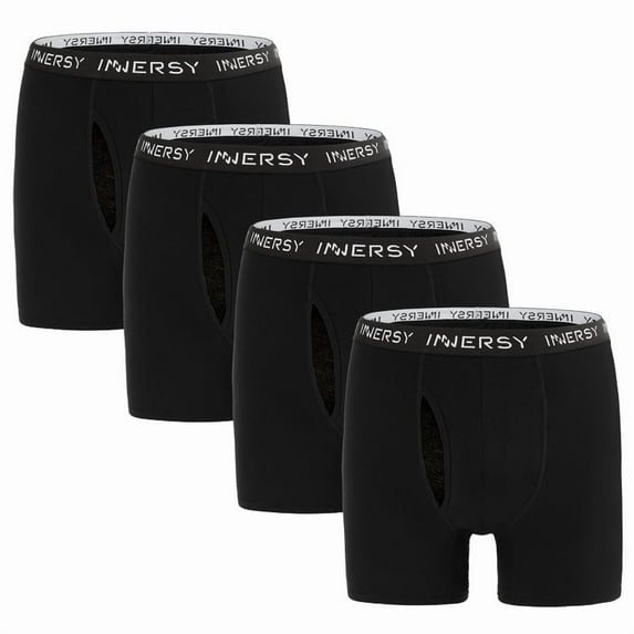 INNERSY Big Men's Cotton Boxer Briefs with Mesh Fly XL-5XL 4-Pack(XL,Black)