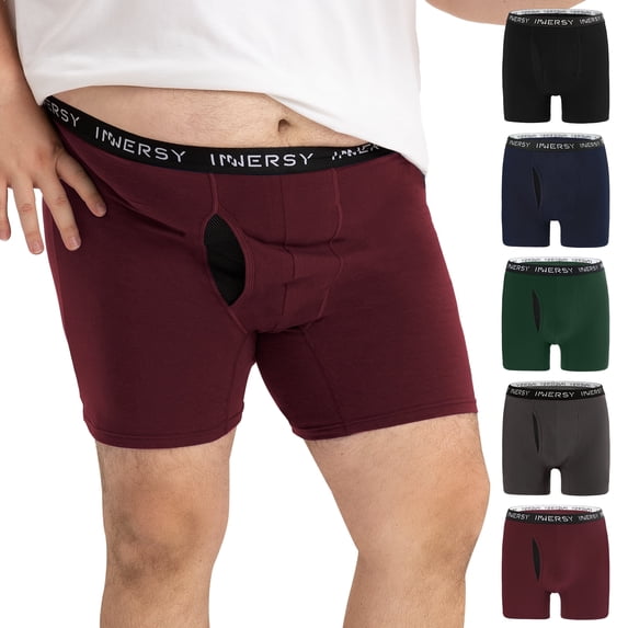 INNERSY Big and Tall Men's Cotton Underwear Plus Size Boxer Briefs Anti Chafing 5 Pack(3XL,Dark)