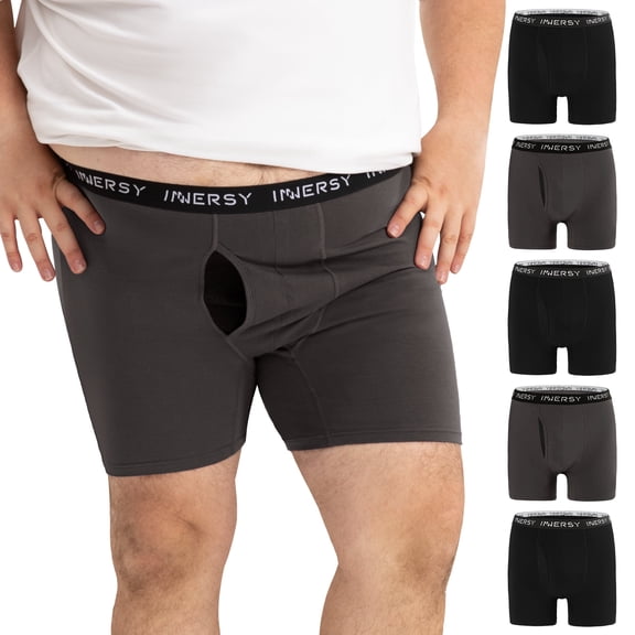 INNERSY Big and Tall Men's Cotton Underwear Plus Size Boxer Briefs Anti Chafing 5 Pack(5XL,Black Gray)
