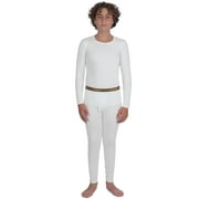 INNERSY Boys' Light Thermal Underwear Set Long Johns for Kids Long Sleeve&Pant(Large,White)