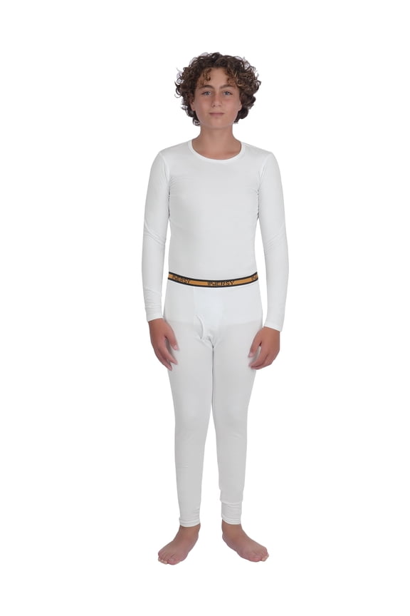 Boys' Light Thermal Underwear Set Long Johns for Kids Long Sleeve&Pant(Medium,White)