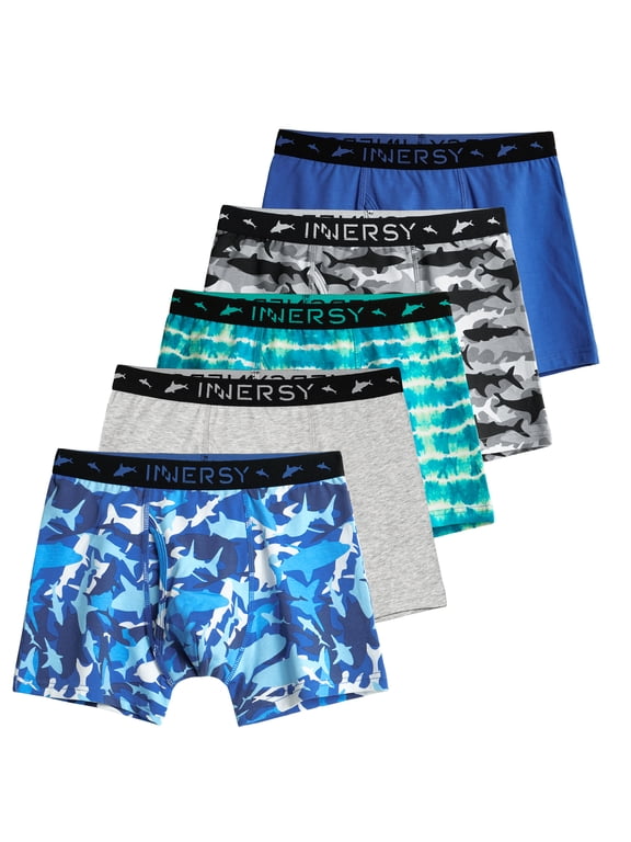 Boys Underwear Stretchy Cotton Soft Boxer Briefs for 6-18 Teen Boys 5 Pack (L, Sea Shark)