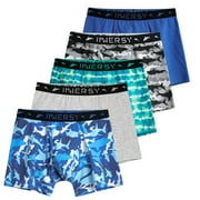 INNERSY Boys Underwear Stretchy Cotton Soft Boxer Briefs for 6-18 Teen Boys 5 Pack (L, Sea Shark)