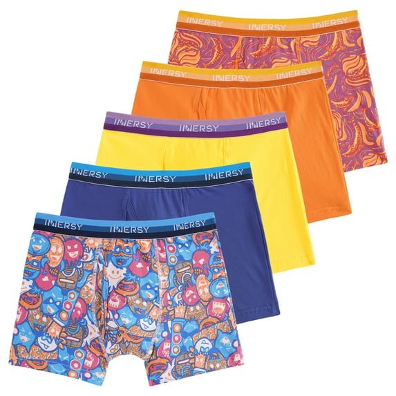 INNERSY Boys Underwear Stretchy Cotton Soft Boxer Briefs for 6-18 Teen Boys 5 Pack(M,Candy Beast)