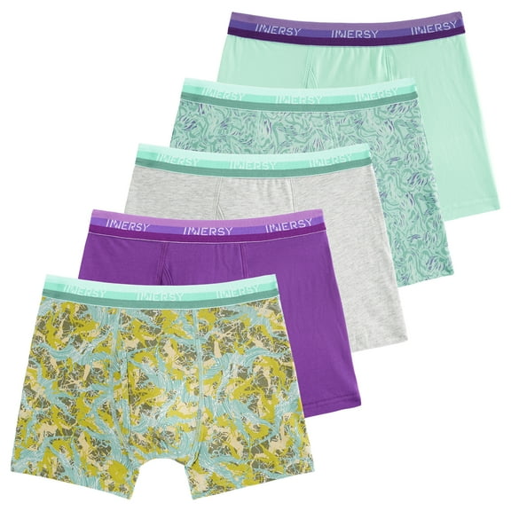 INNERSY Boys Underwear Stretchy Cotton Soft Boxer Briefs for 6-18 Teen Boys 5 Pack(S,Mystic Forest)