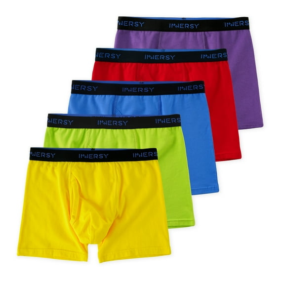 INNERSY Boys Underwear Stretchy Cotton Soft Boxer Briefs for 6-18 Teen Boys 5 Pack (S, Rainbow Colors)