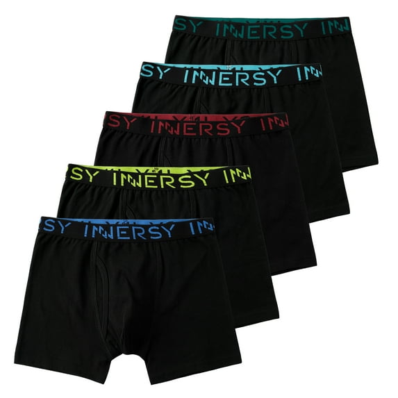 INNERSY Boys Underwear Stretchy Cotton Soft Boxer Briefs for 6-18 Teen Boys 5 Pack (XL, Black)
