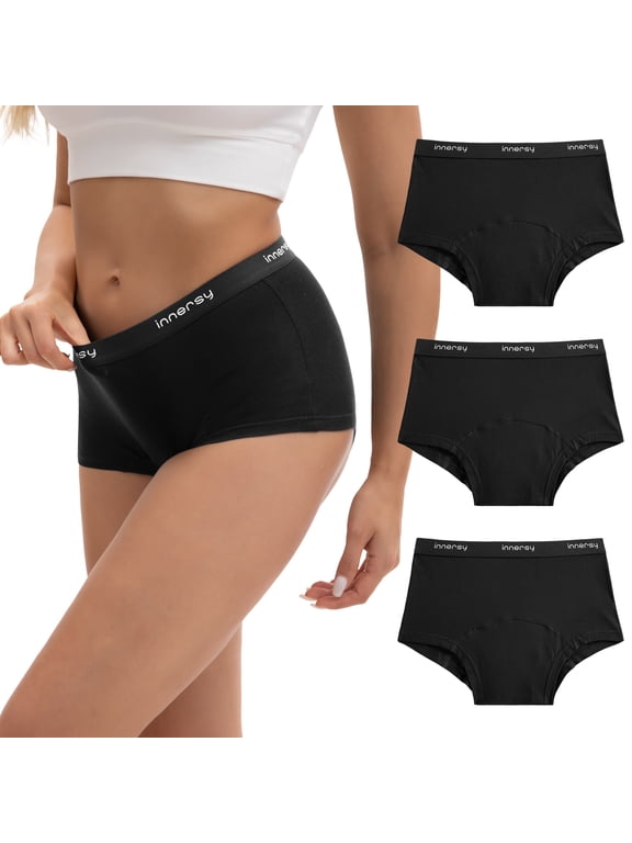 Cotton Period Boyshort for Women Leakproof Underwear Mid Rise Menstrual Boxers 3-Pack(2XL,Black)