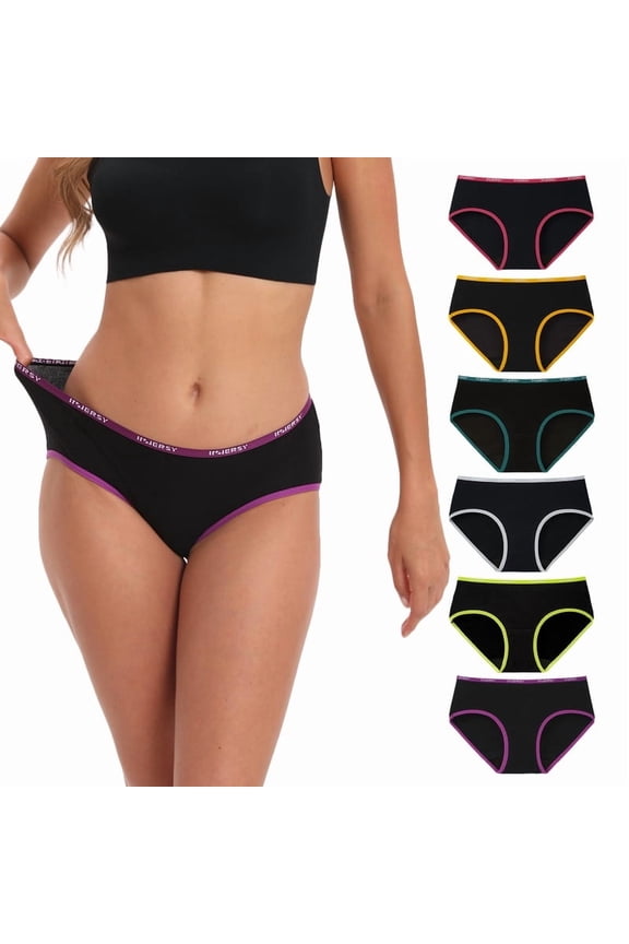 Women's Underwear Soft Cotton Hipster Panties for Women 6-Pack (Medium, Vibrant Black)